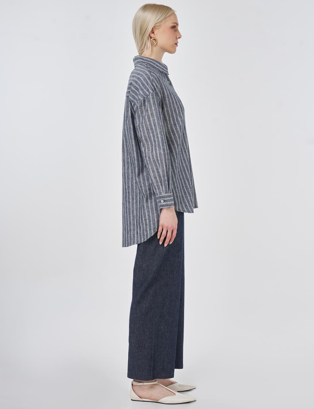 Striped Cotton Linen Tunic Mink