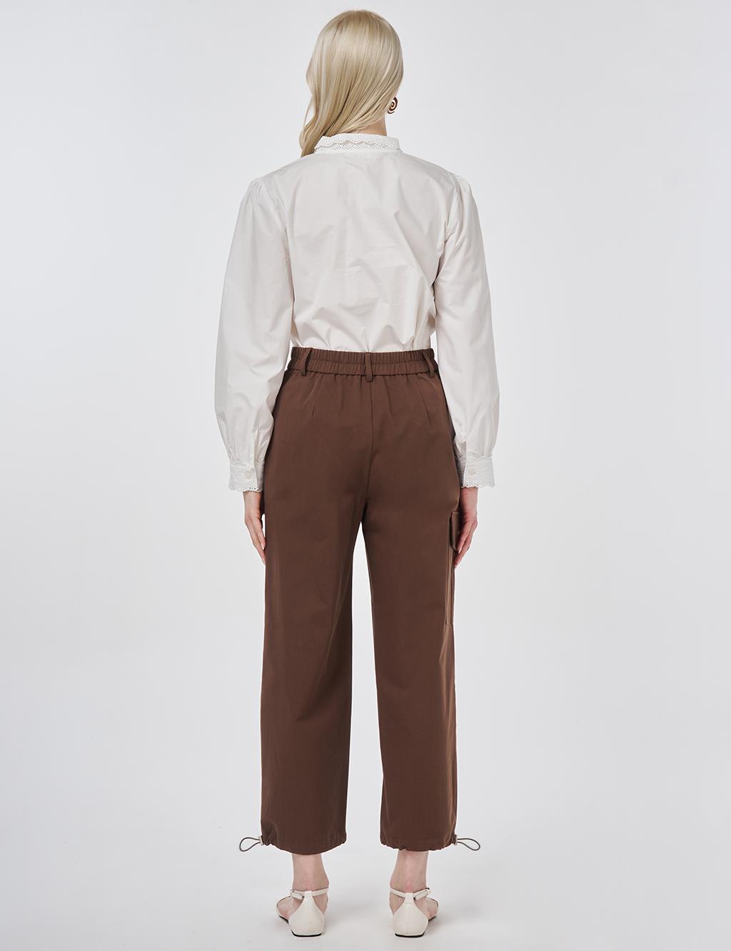 High-Waist Cargo Pocket Trousers Dark Brown