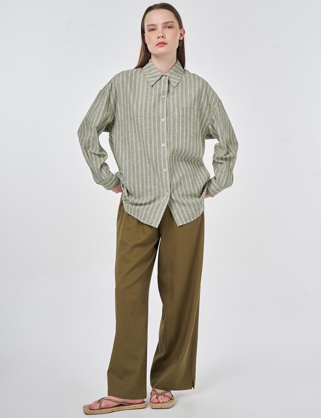 Single-Pocket Cotton Linen Tunic Khaki