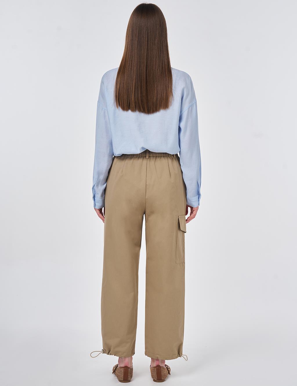 High Waist Cargo Pocket Trousers Dark Brown