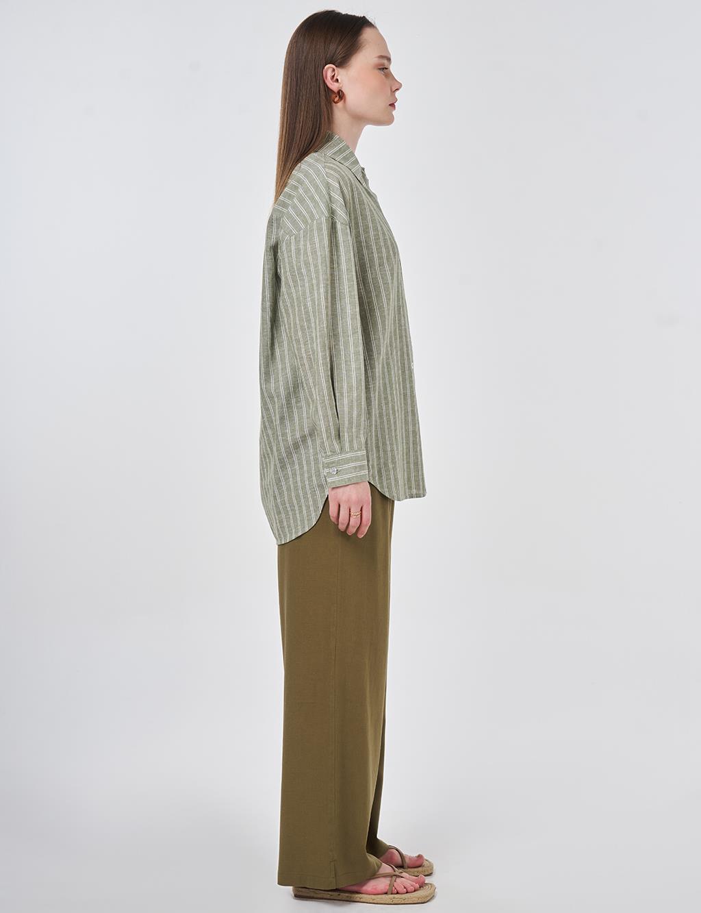 Single-Pocket Cotton Linen Tunic Khaki