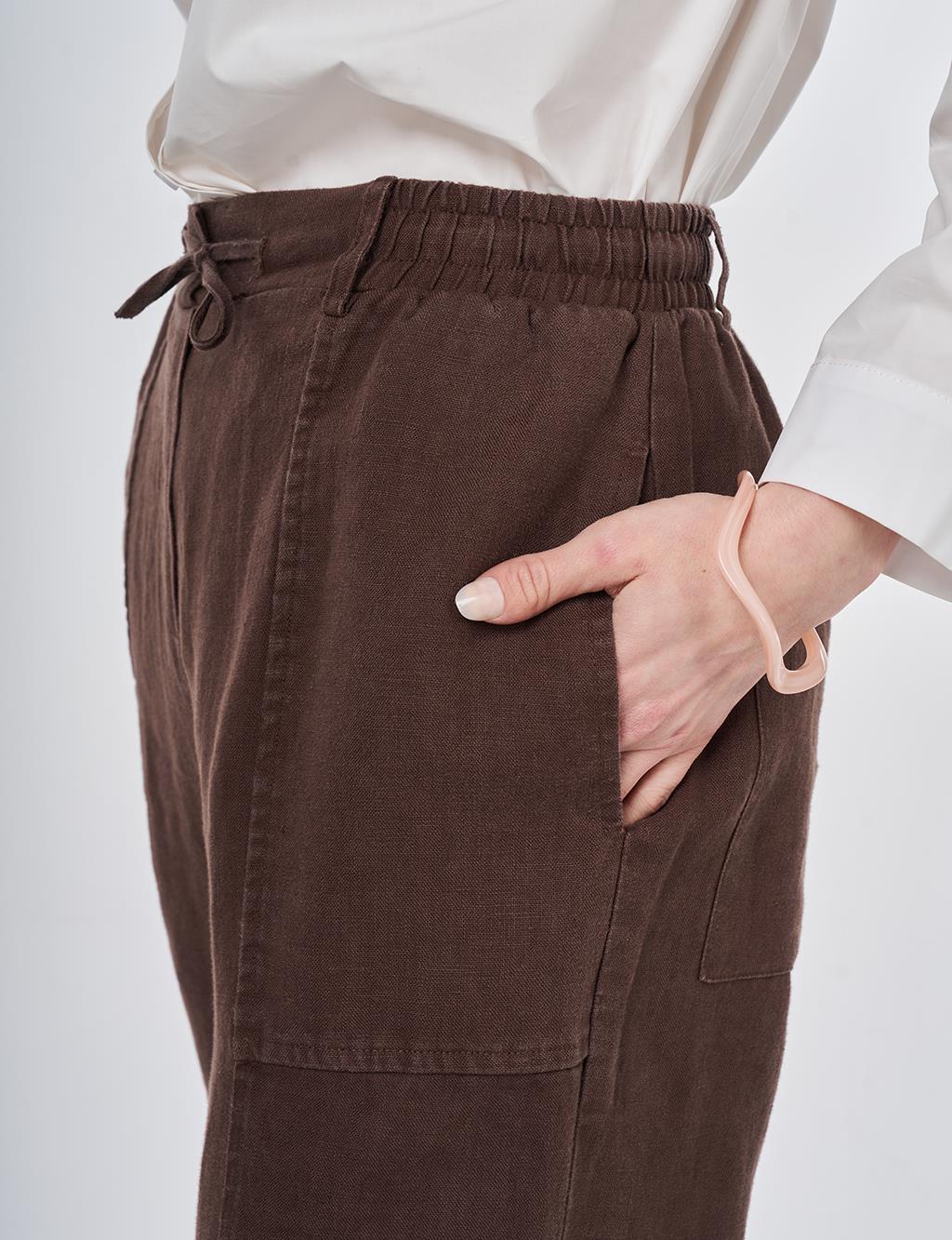 100% Linen Panel-Seamed Trousers Chocolate