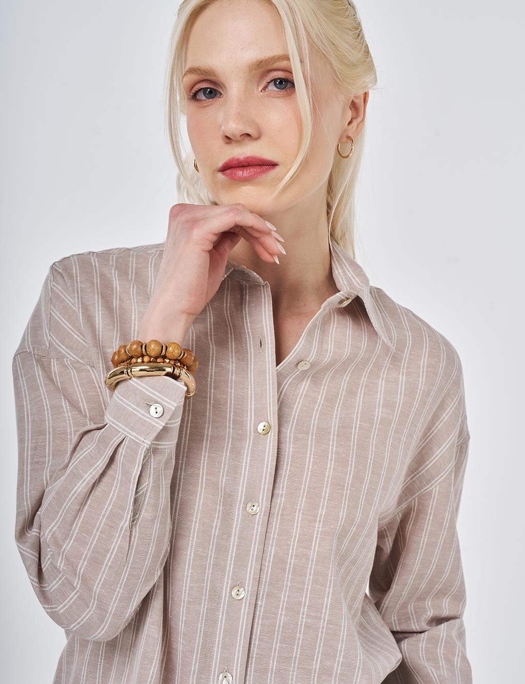 Striped Cotton Linen Tunic Mink