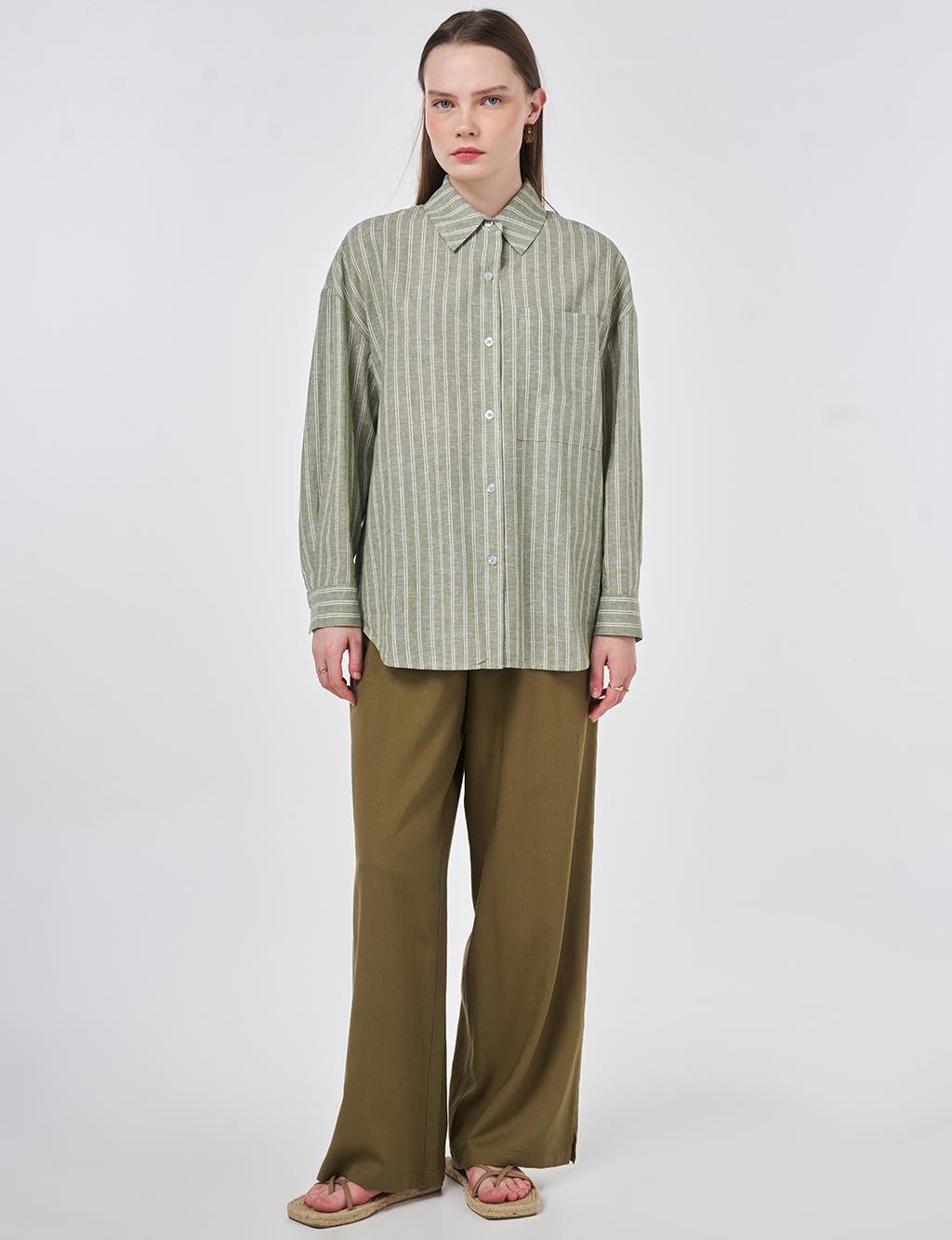 Single-Pocket Cotton Linen Tunic Khaki