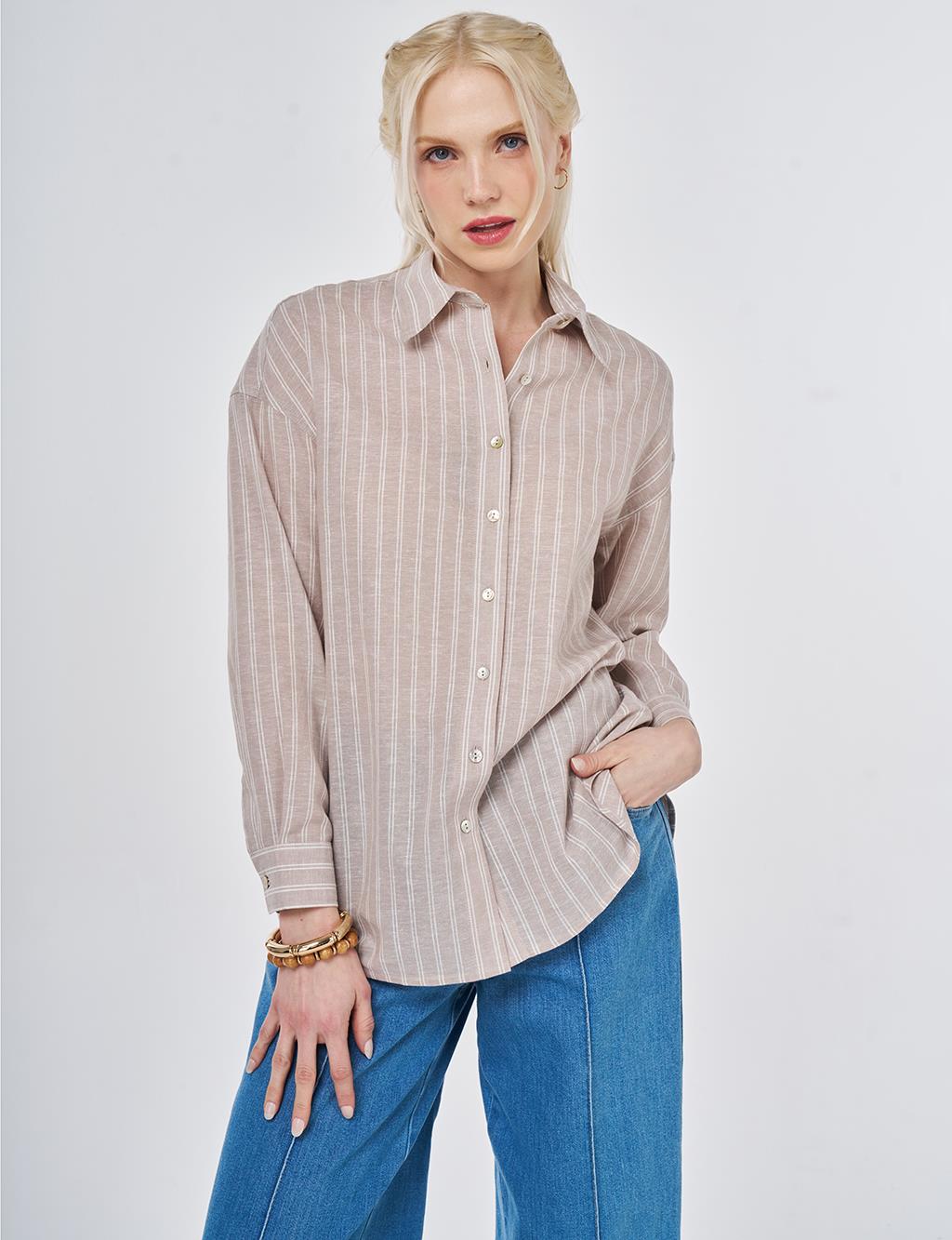 Striped Cotton Linen Tunic Mink