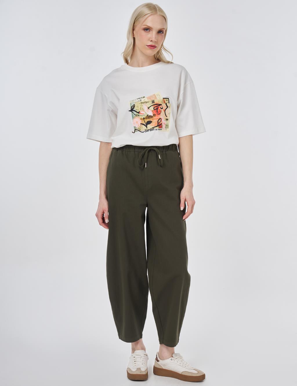 Elastic Waist Carrot Fit Trousers Dark Brown