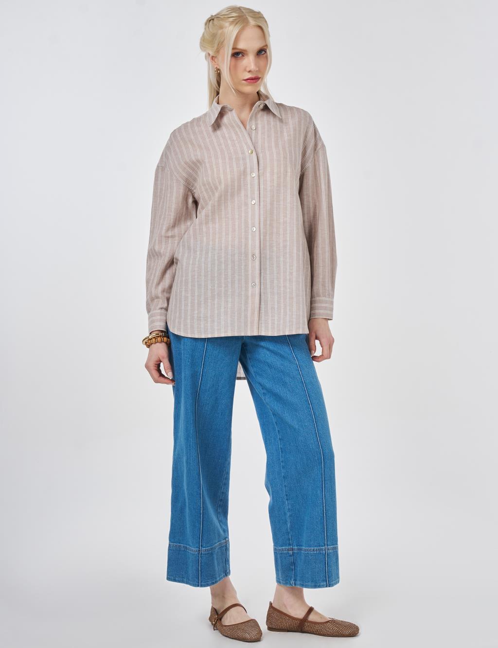 Striped Cotton Linen Tunic Mink