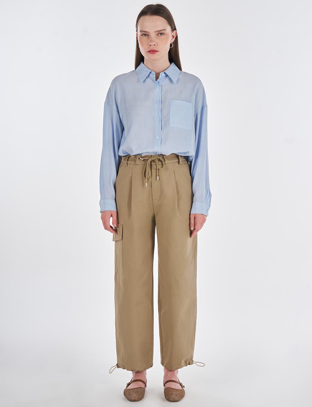 High Waist Cargo Pocket Trousers Dark Brown