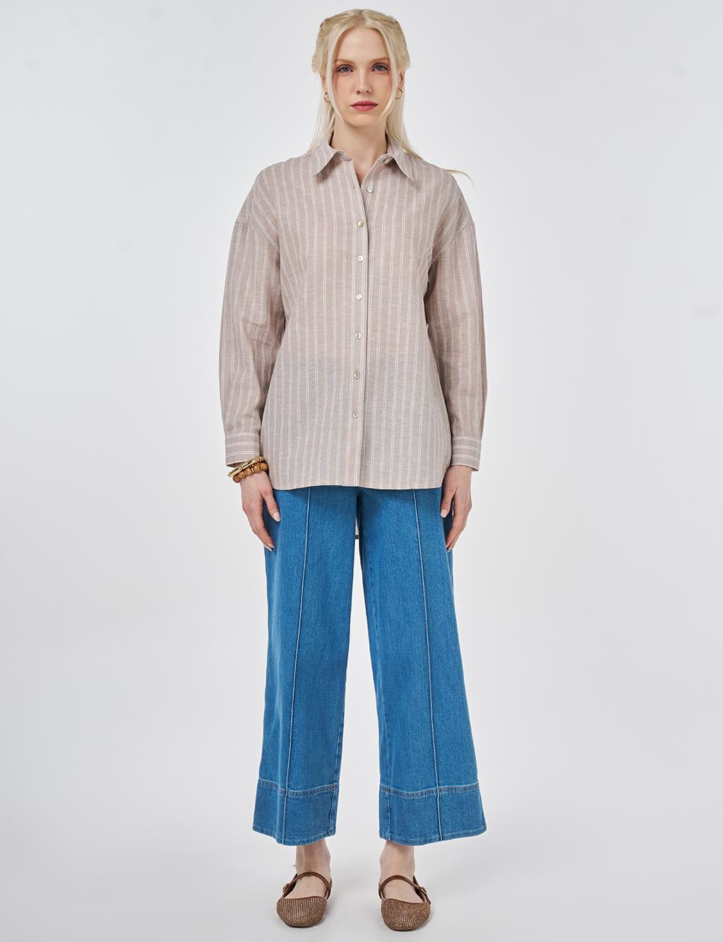 Striped Cotton Linen Tunic Mink