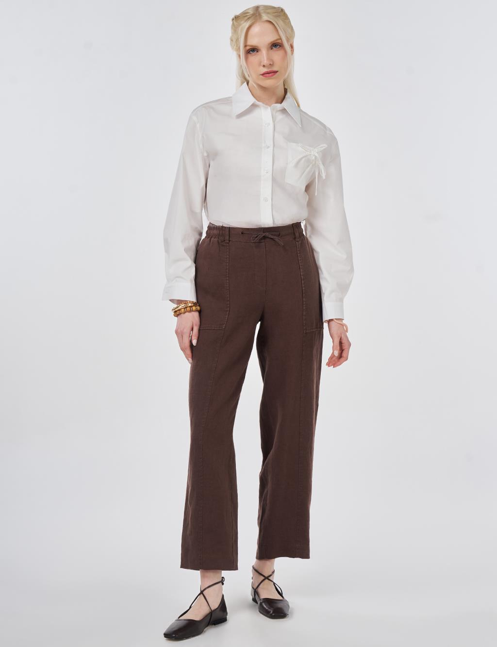 100% Linen Panel-Seamed Trousers Chocolate