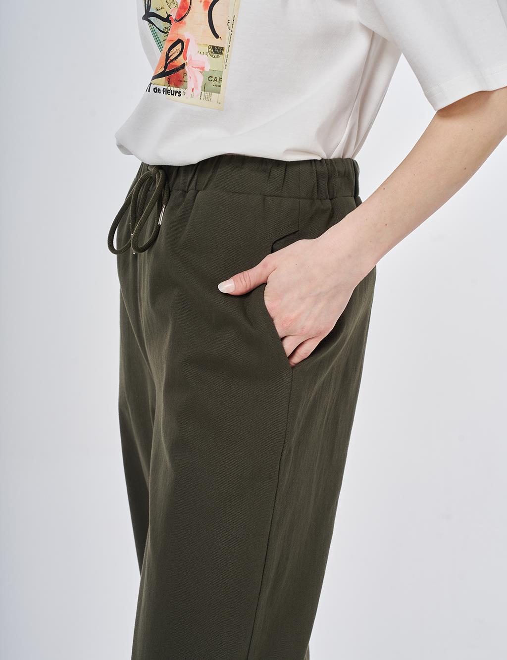 Elastic Waist Carrot Fit Trousers Dark Brown