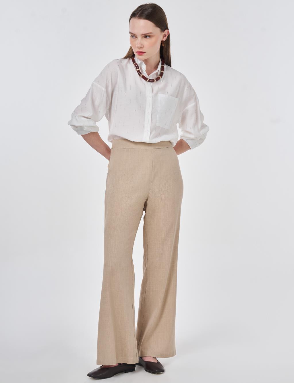 Flared Linen Trousers Mink 