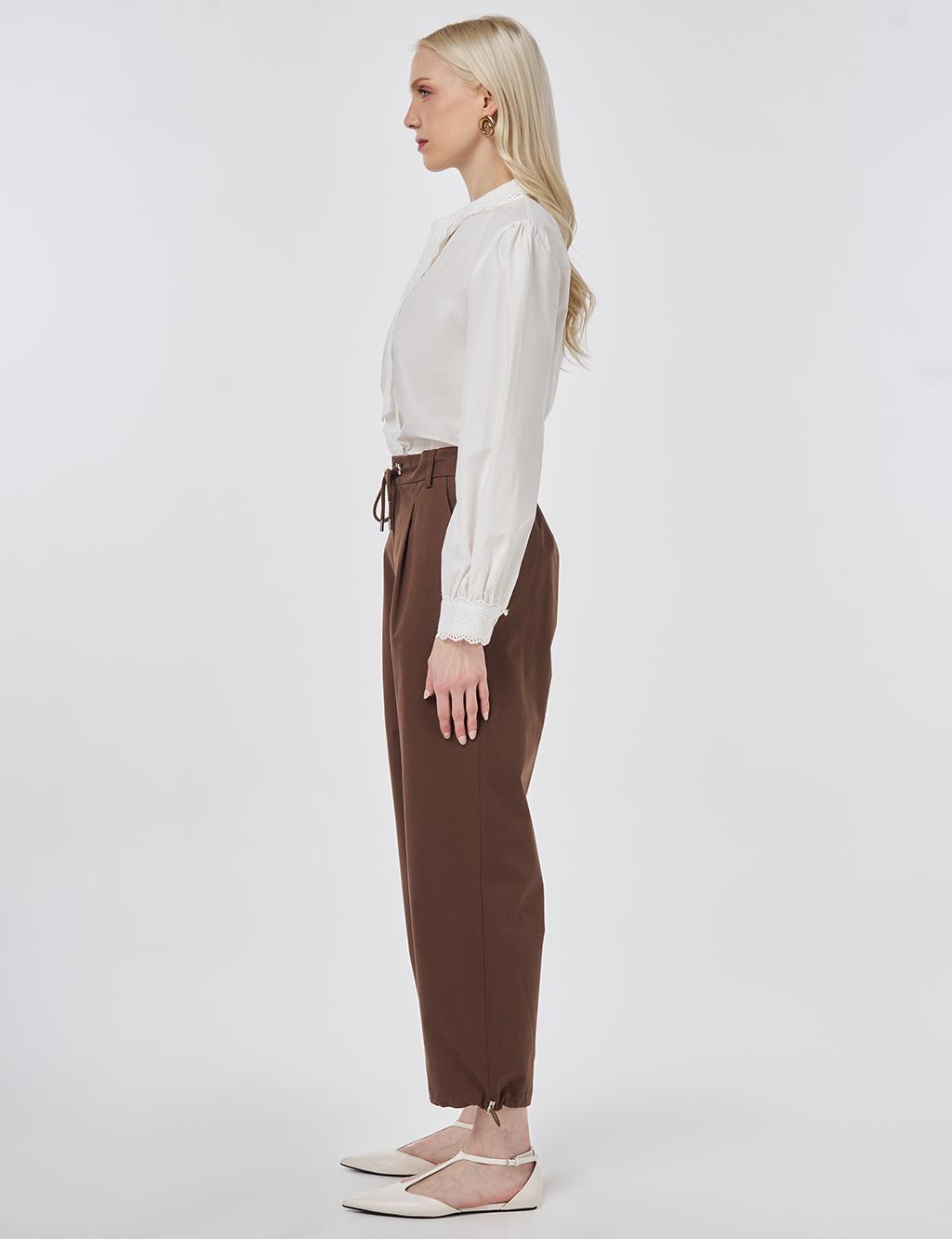 High-Waist Cargo Pocket Trousers Dark Brown
