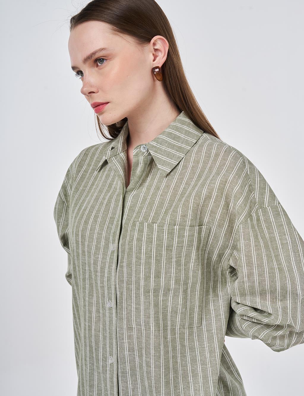 Single-Pocket Cotton Linen Tunic Khaki