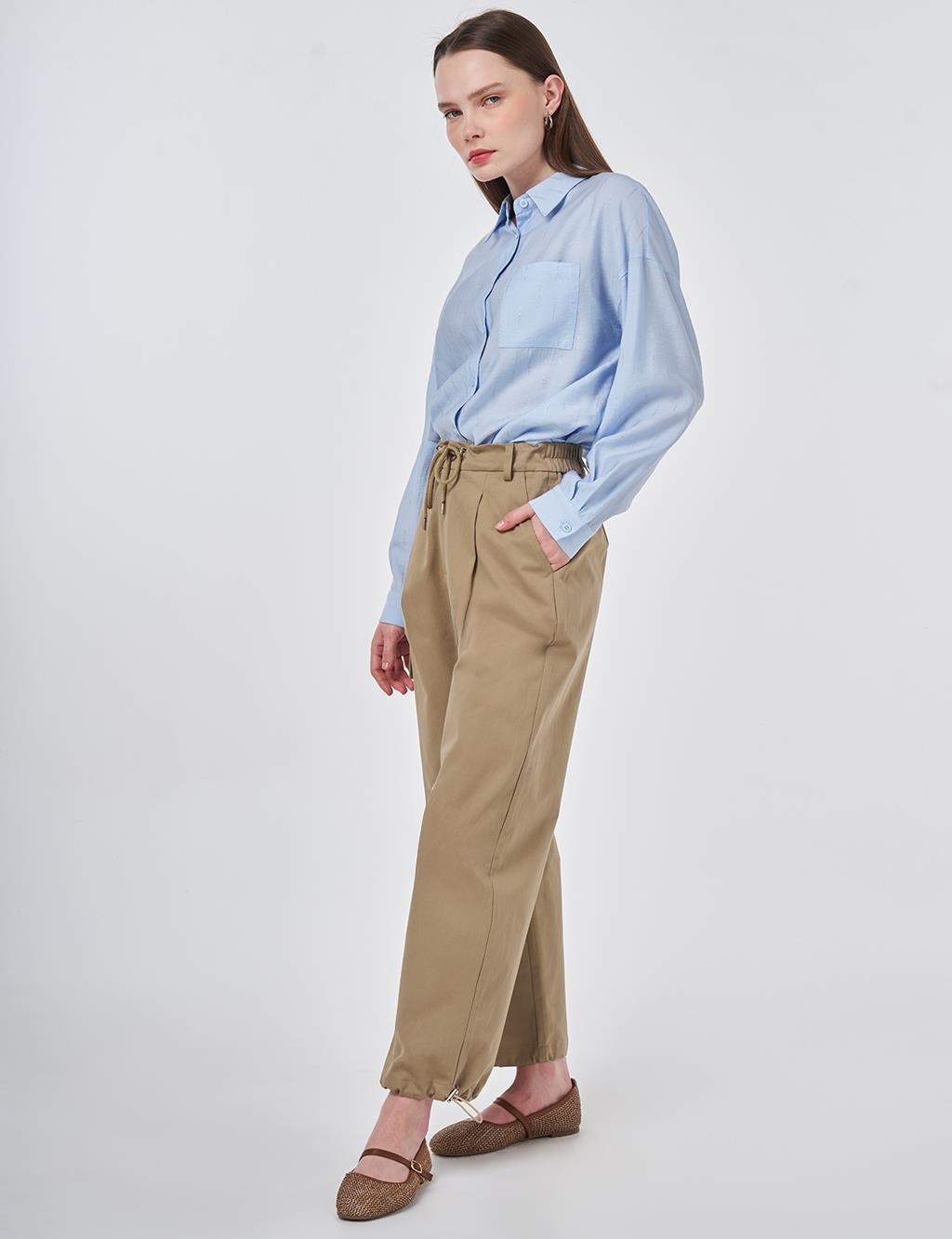 High Waist Cargo Pocket Trousers Dark Brown