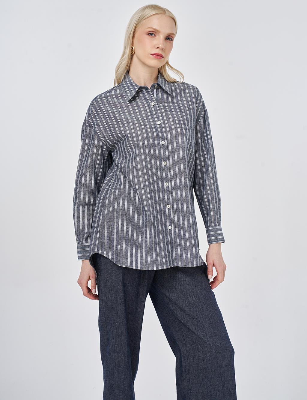 Striped Cotton Linen Tunic Mink