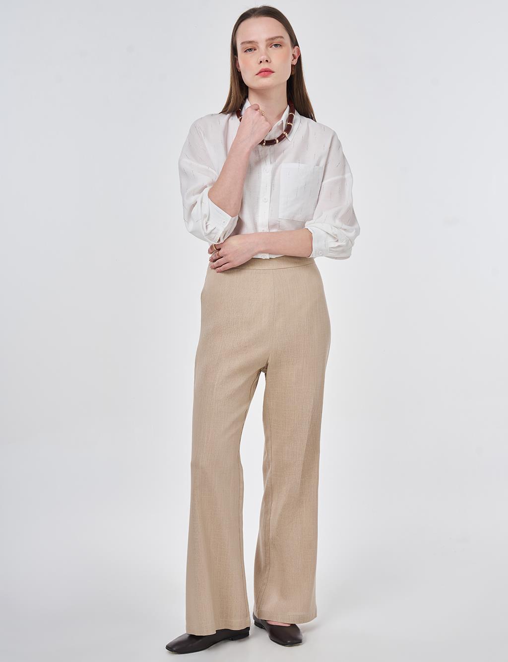 Flared Linen Trousers Mink 