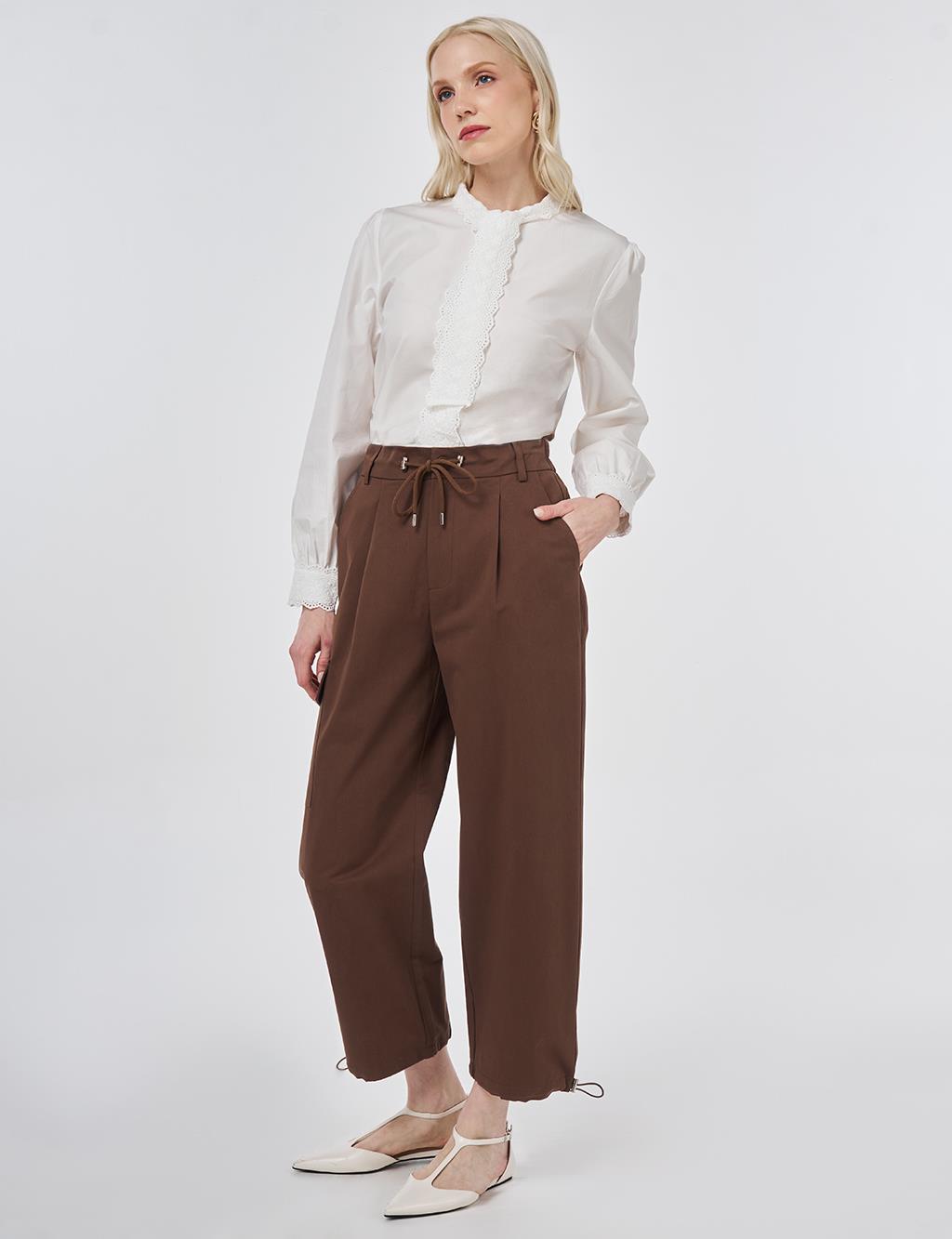 High-Waist Cargo Pocket Trousers Dark Brown