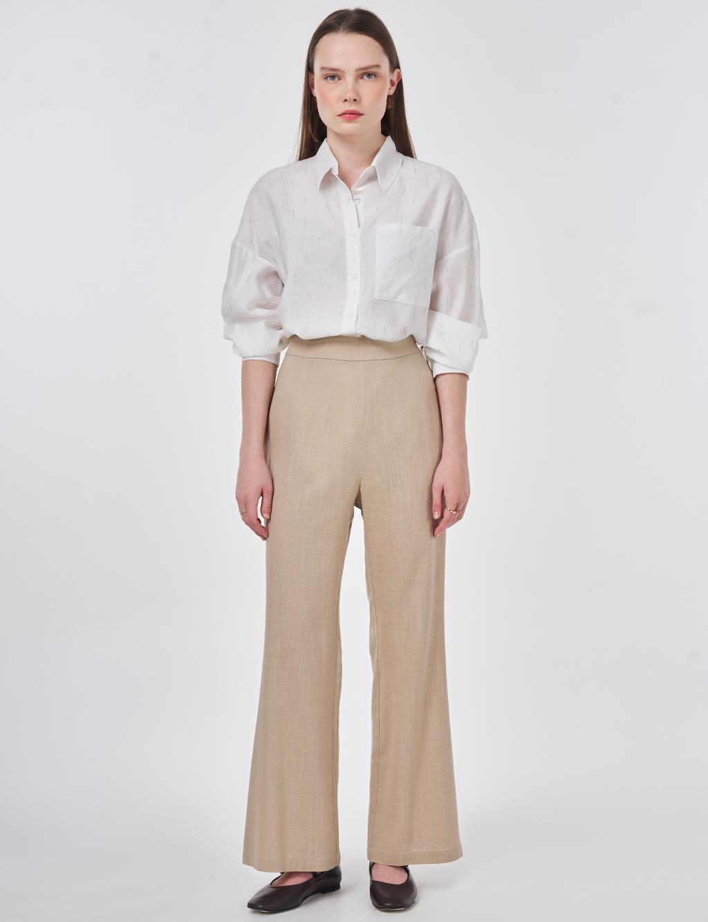 Flared Linen Trousers Mink 
