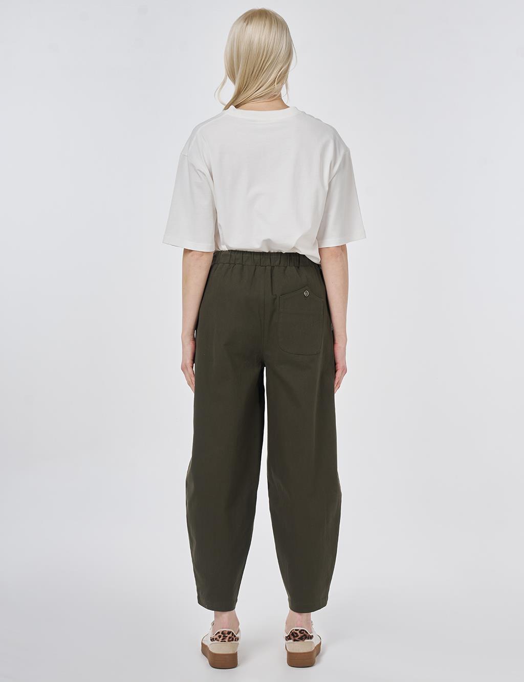Elastic Waist Carrot Fit Trousers Dark Brown