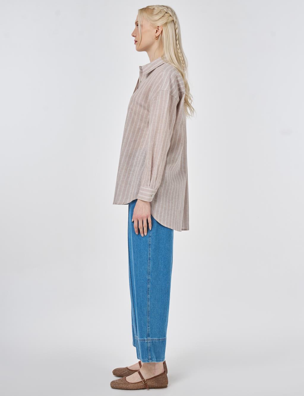 Striped Cotton Linen Tunic Mink