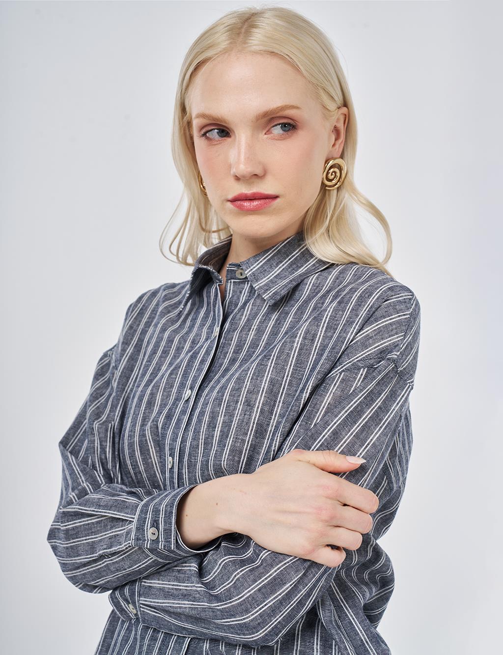 Striped Cotton Linen Tunic Mink