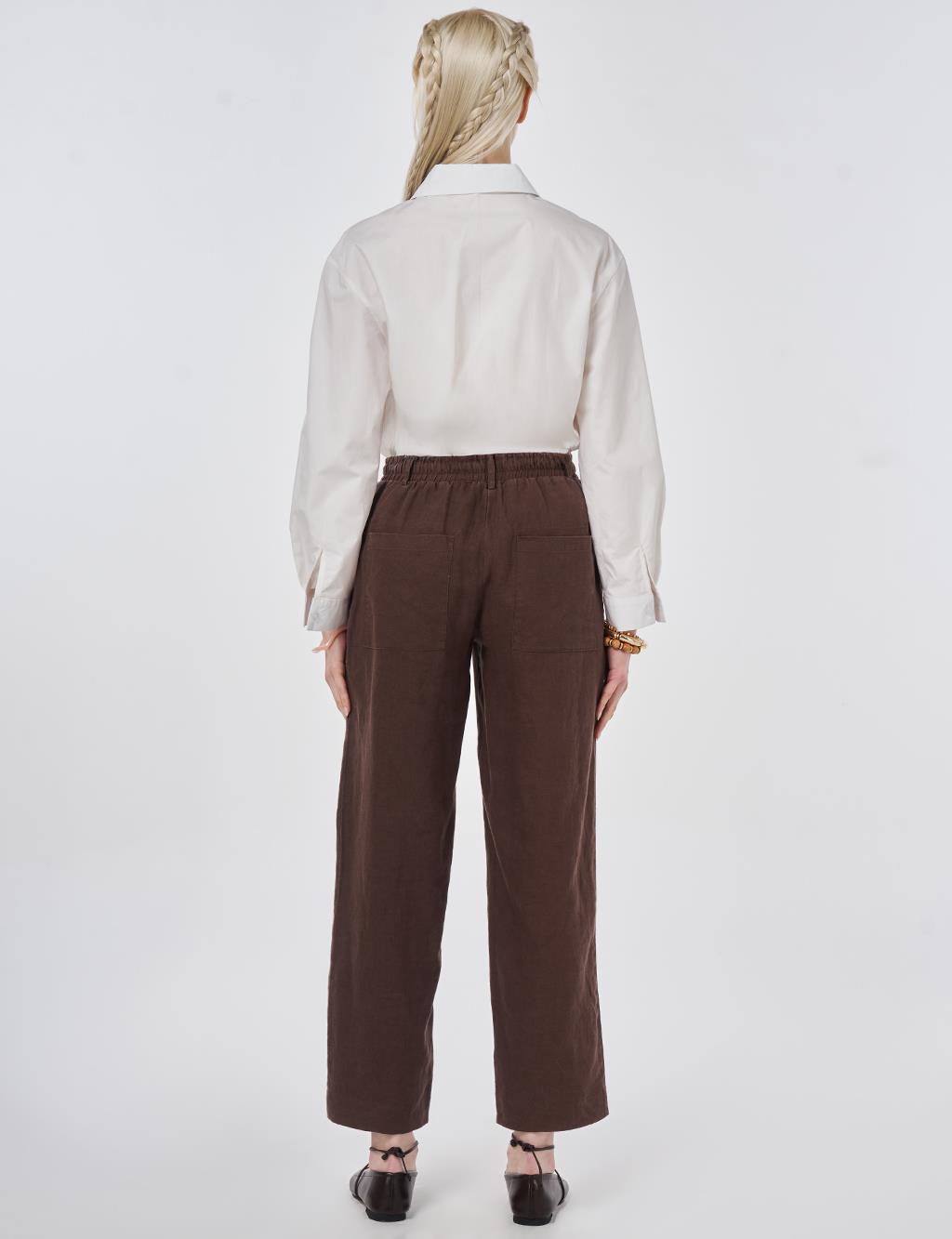 100% Linen Panel-Seamed Trousers Chocolate