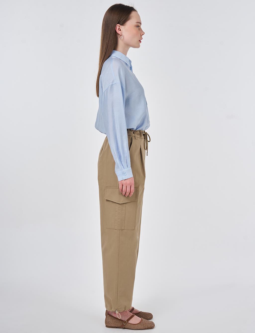 High Waist Cargo Pocket Trousers Dark Brown