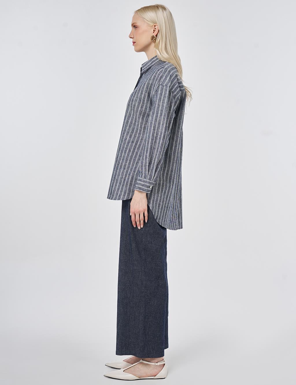 Striped Cotton Linen Tunic Mink