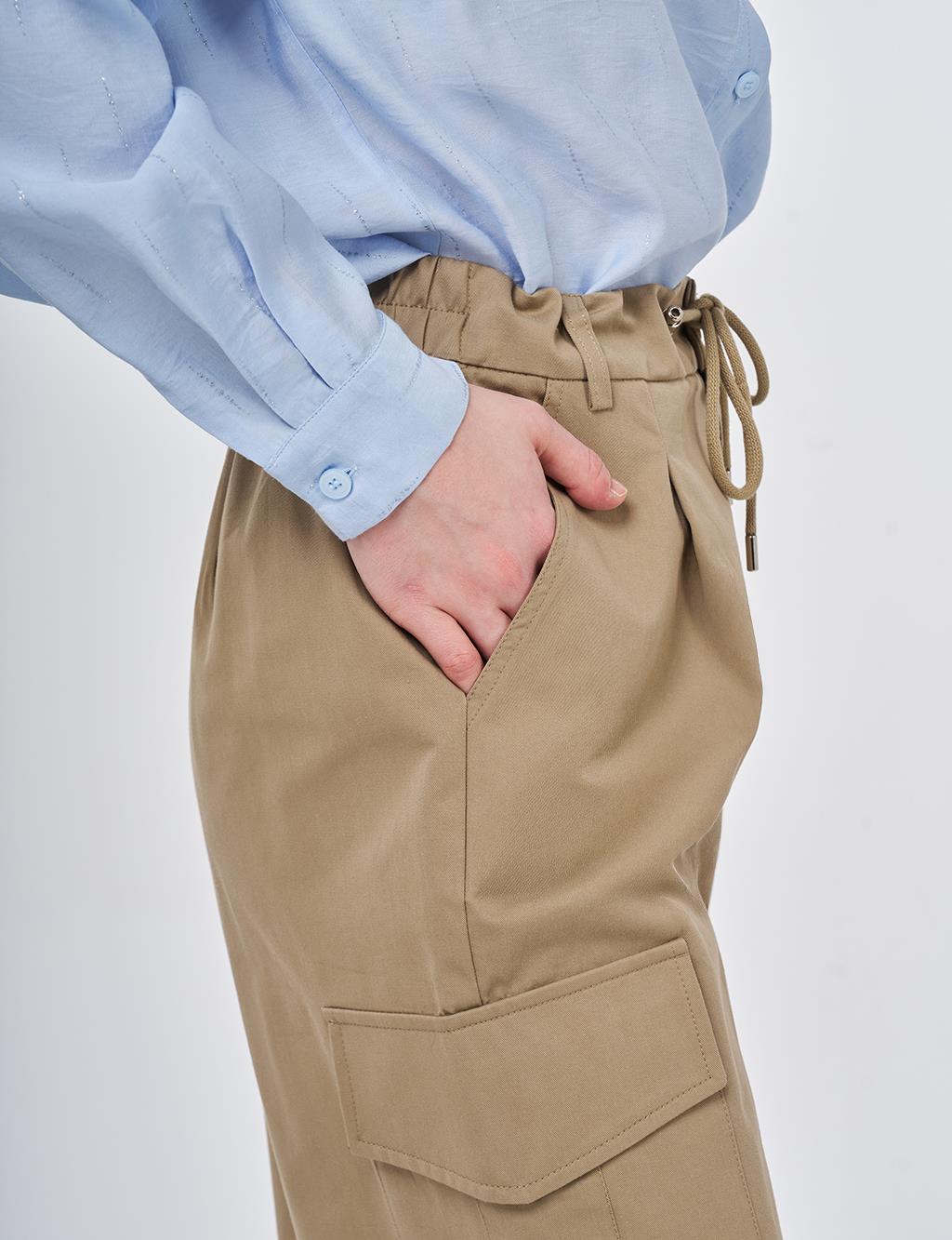 High Waist Cargo Pocket Trousers Dark Brown