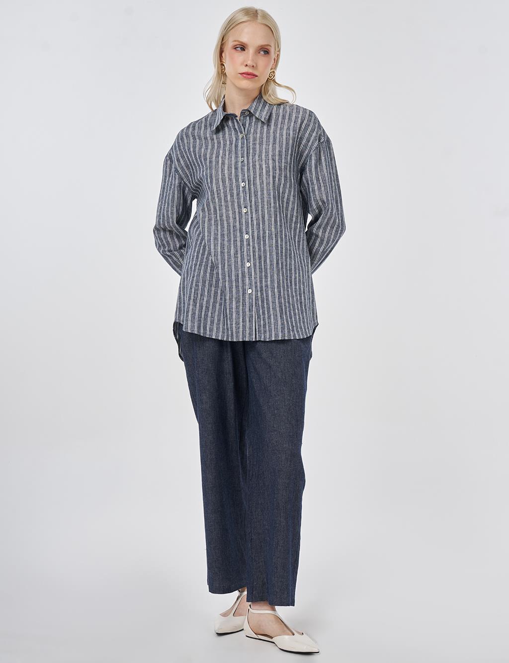 Striped Cotton Linen Tunic Mink