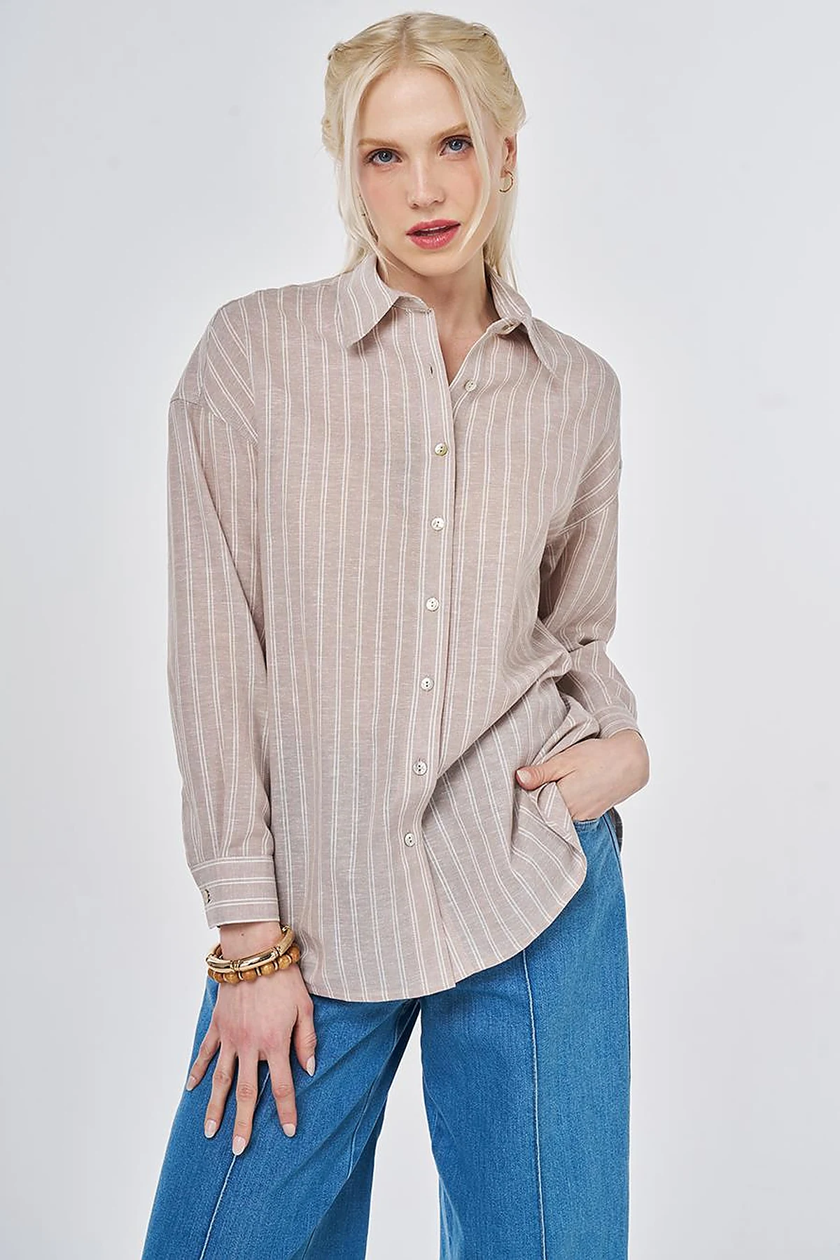 Striped Cotton Linen Tunic Mink