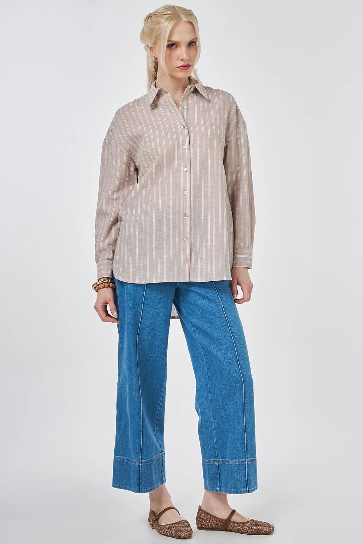 Striped Cotton Linen Tunic Mink
