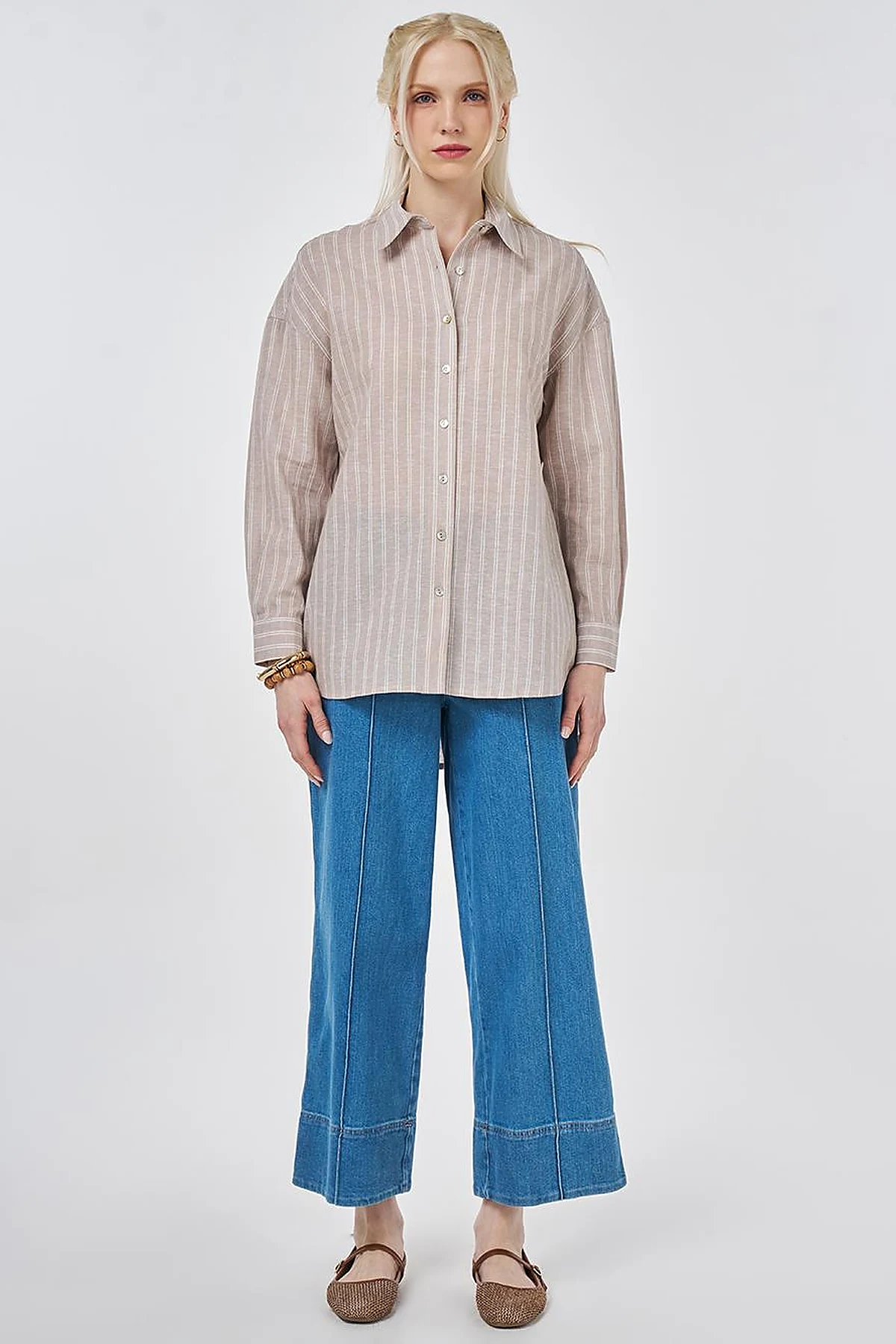 Striped Cotton Linen Tunic Mink
