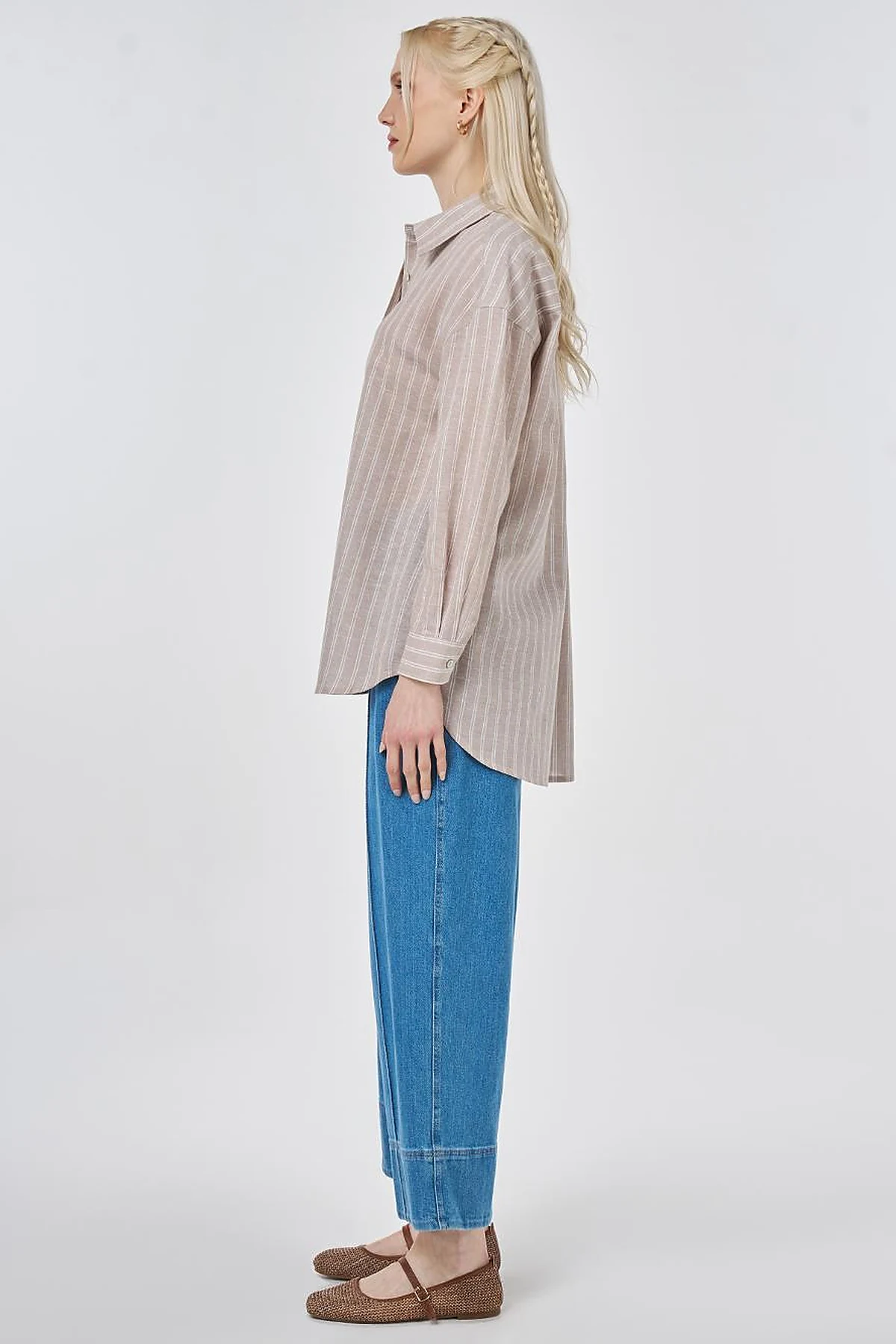 Striped Cotton Linen Tunic Mink