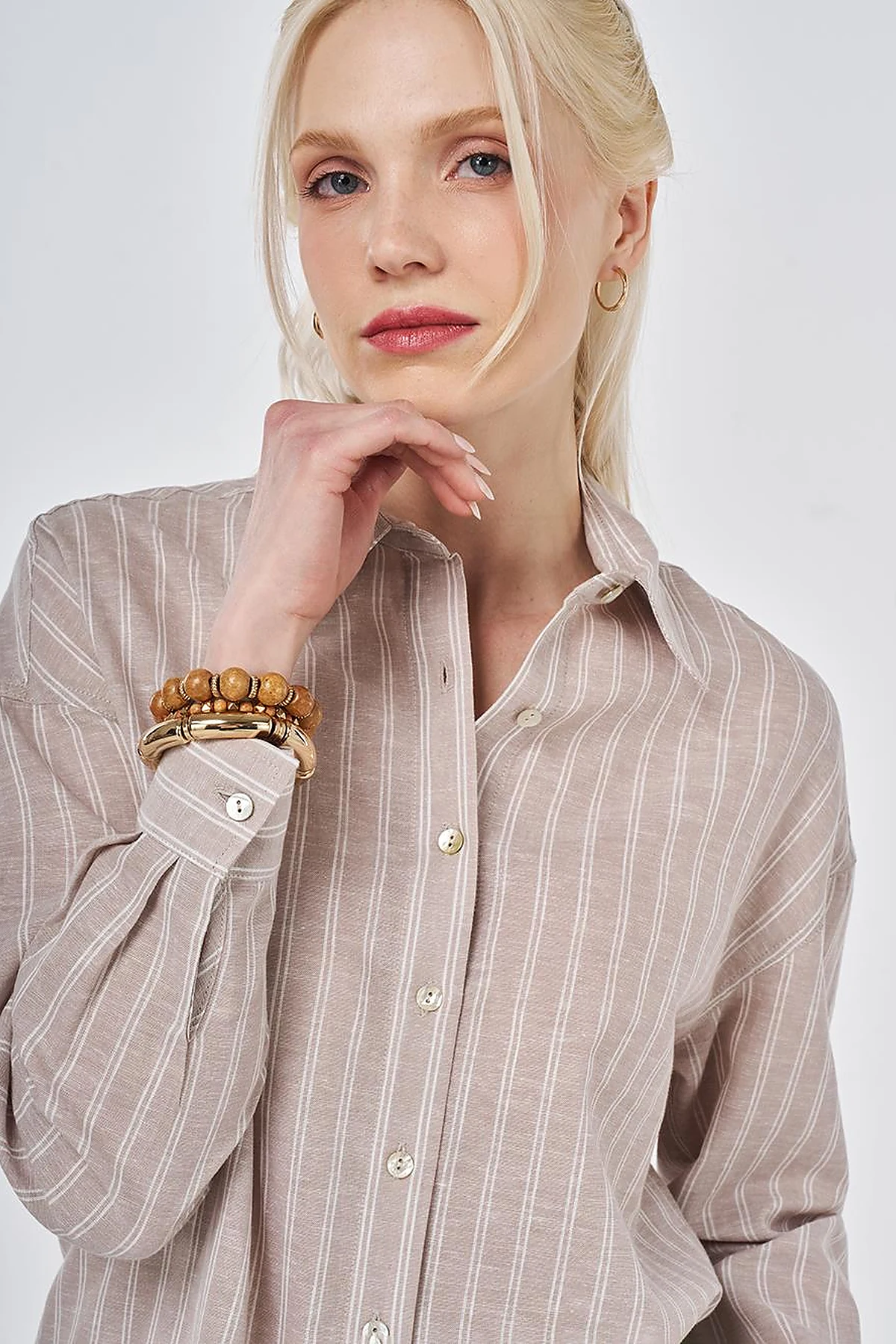 Striped Cotton Linen Tunic Mink