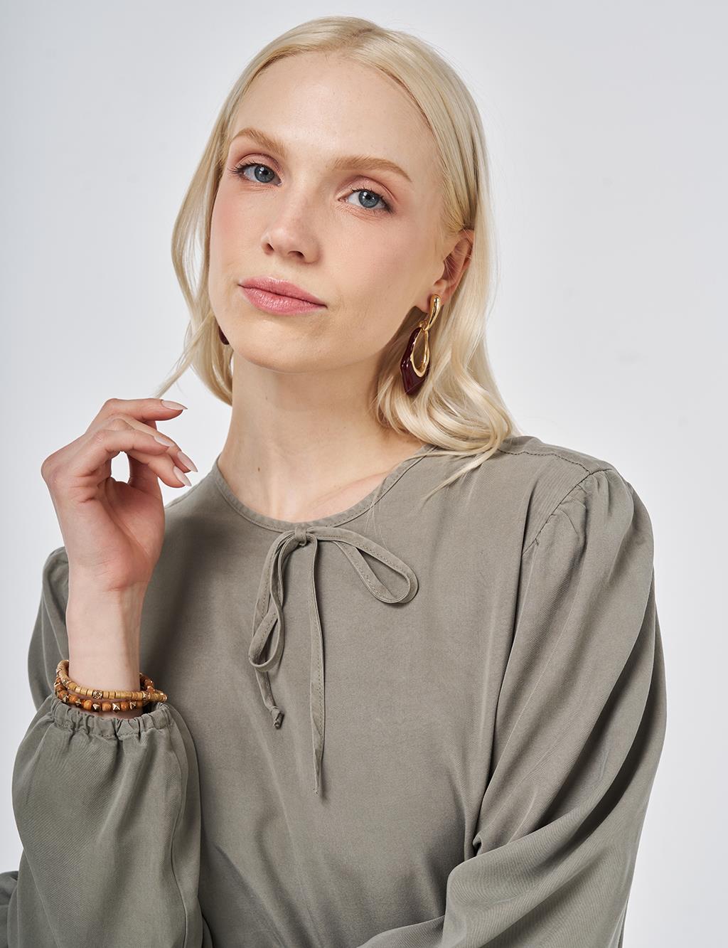 100% Lyocell Waist Detail Maxi Dress Khaki