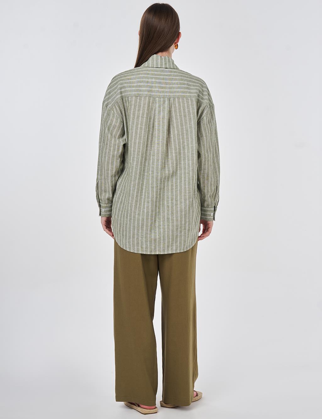 Single-Pocket Cotton Linen Tunic Khaki