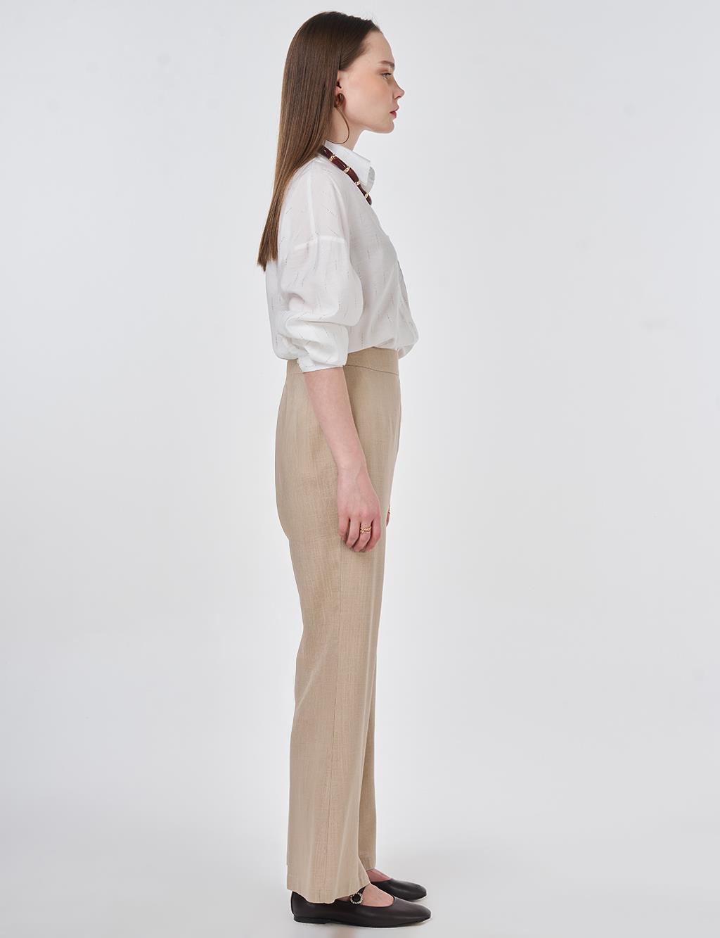 Flared Linen Trousers Mink 