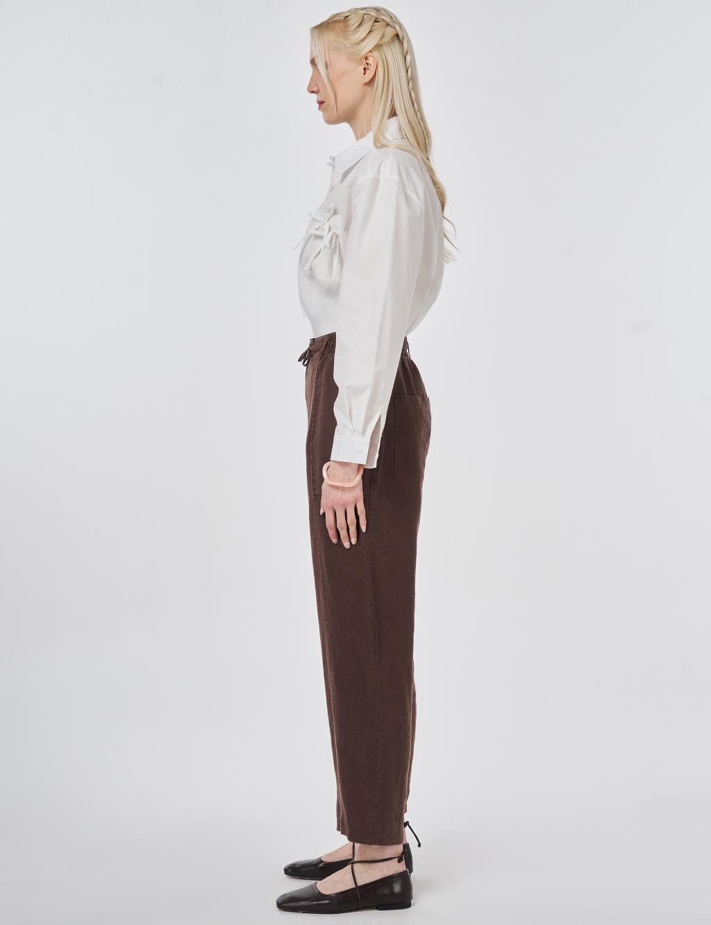 100% Linen Panel-Seamed Trousers Chocolate