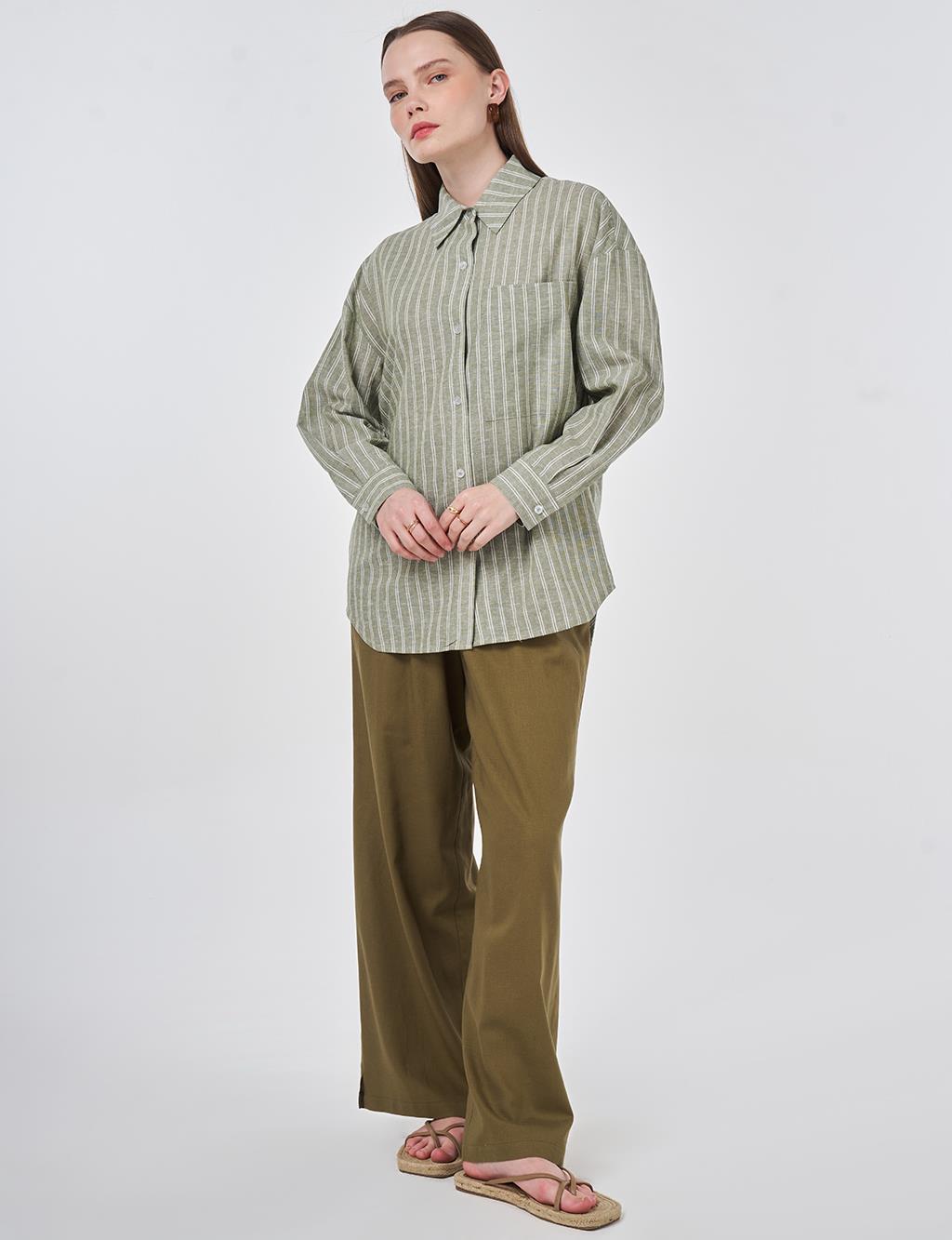 Single-Pocket Cotton Linen Tunic Khaki