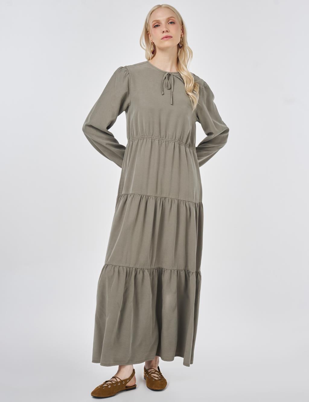 100% Lyocell Waist Detail Maxi Dress Khaki