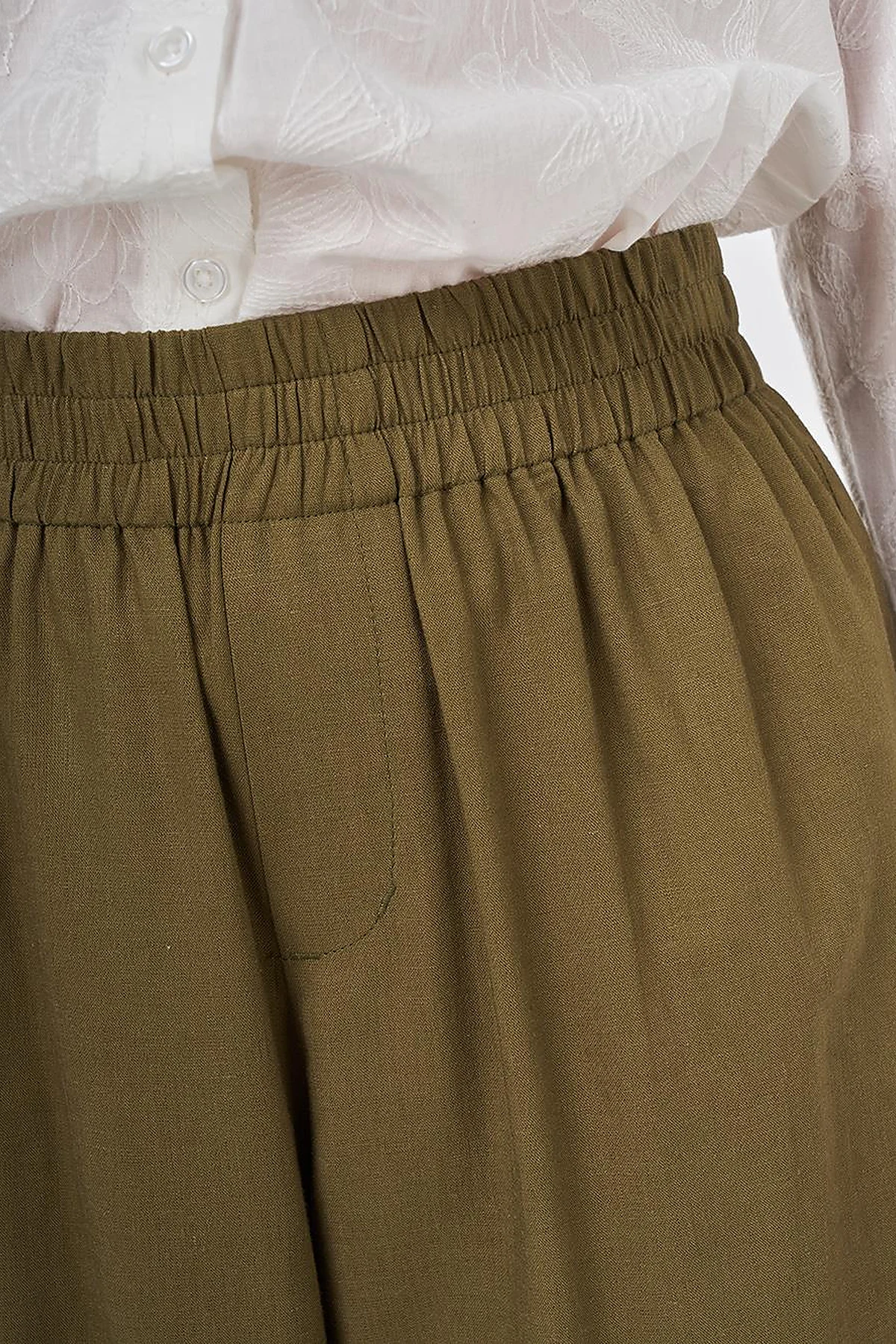 Elastic Waist Linen Trousers Khaki