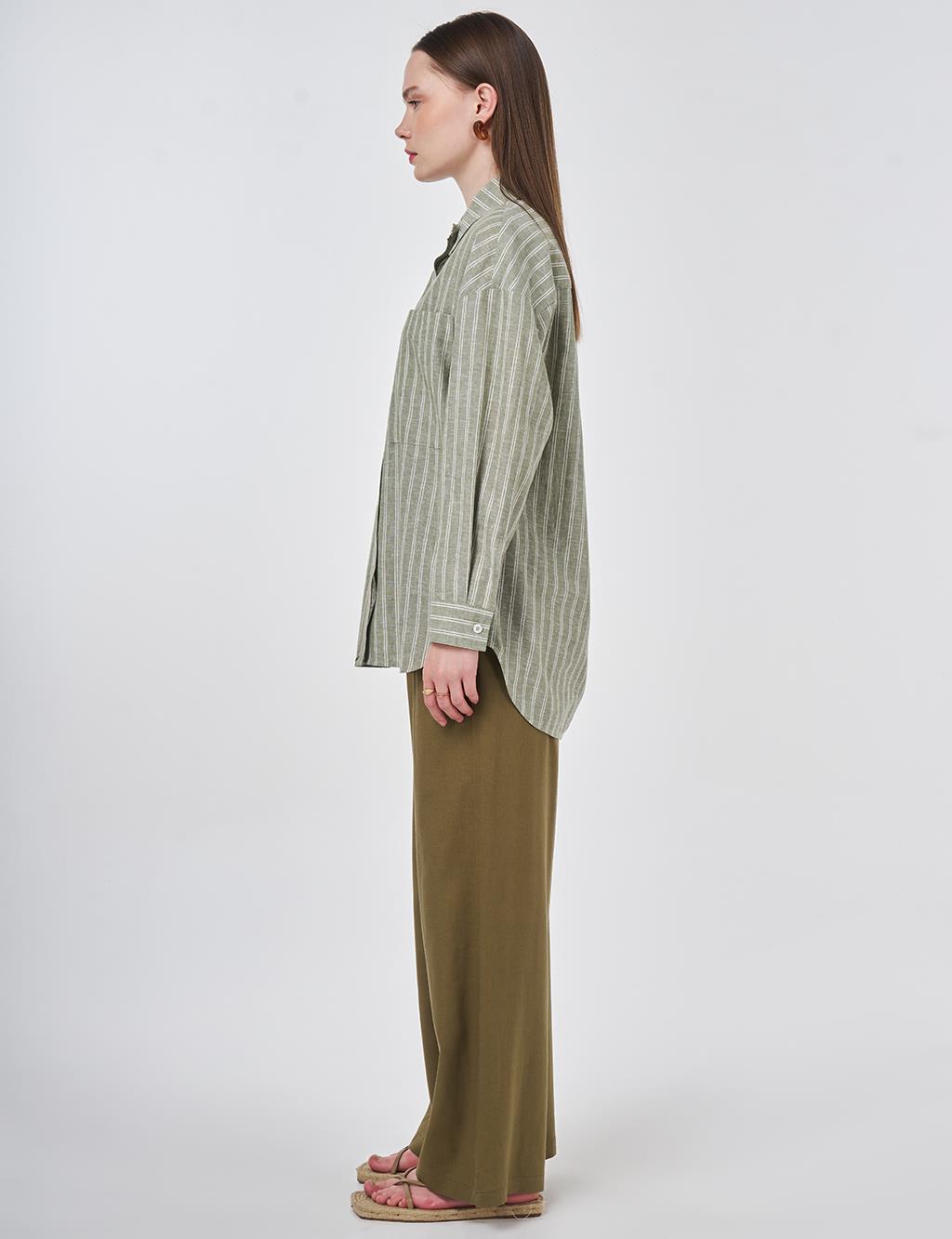 Single-Pocket Cotton Linen Tunic Khaki