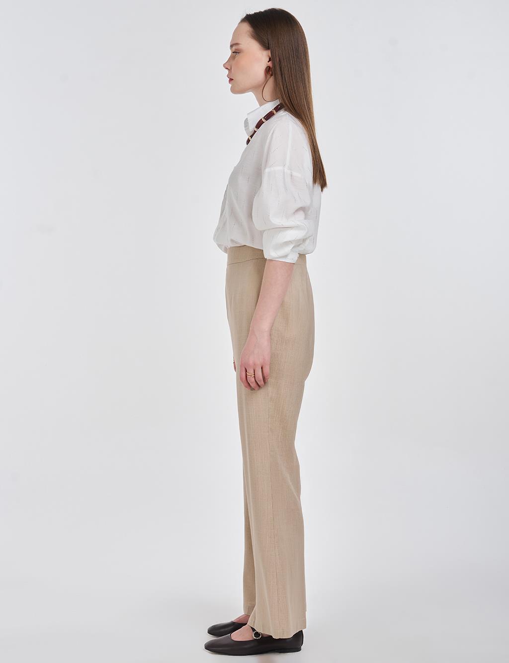 Flared Linen Trousers Mink 