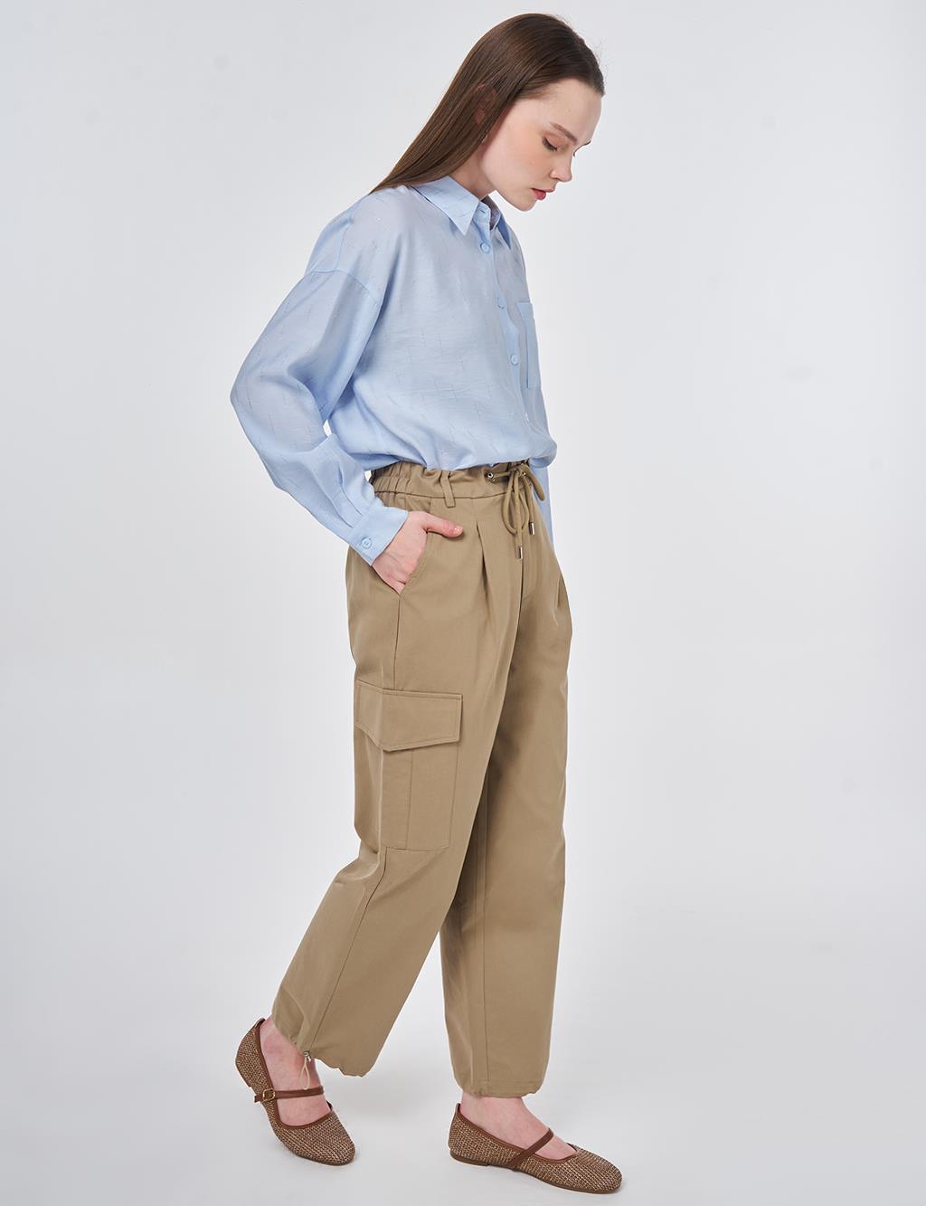 High Waist Cargo Pocket Trousers Dark Brown