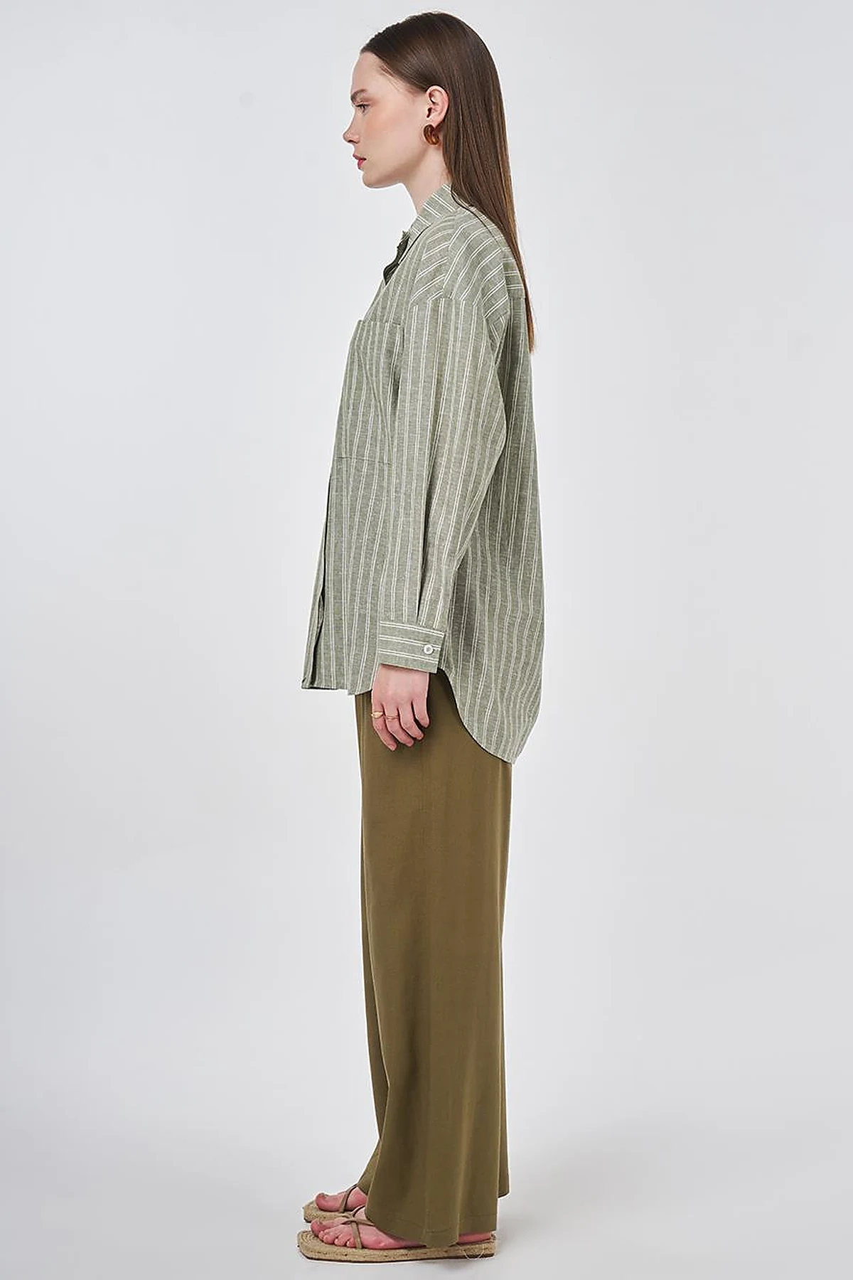 Single-Pocket Cotton Linen Tunic Khaki