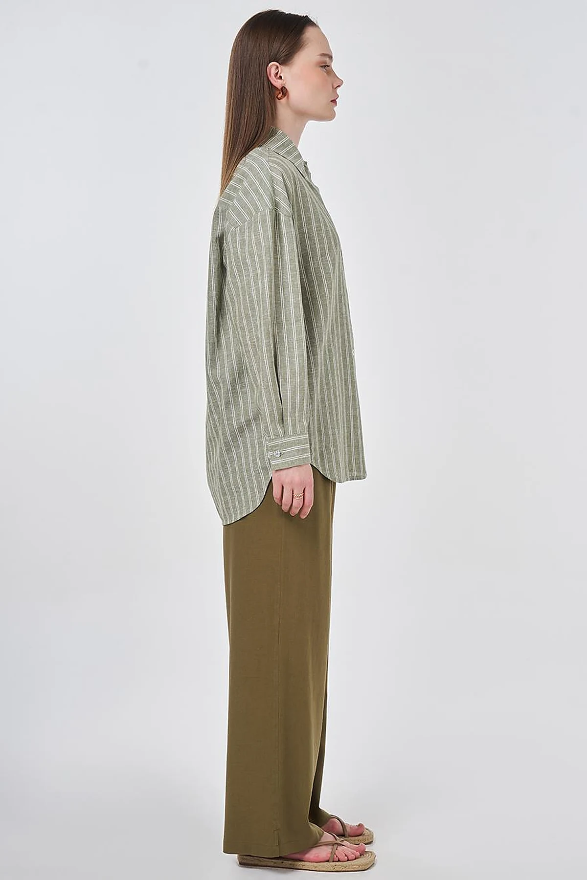 Single-Pocket Cotton Linen Tunic Khaki