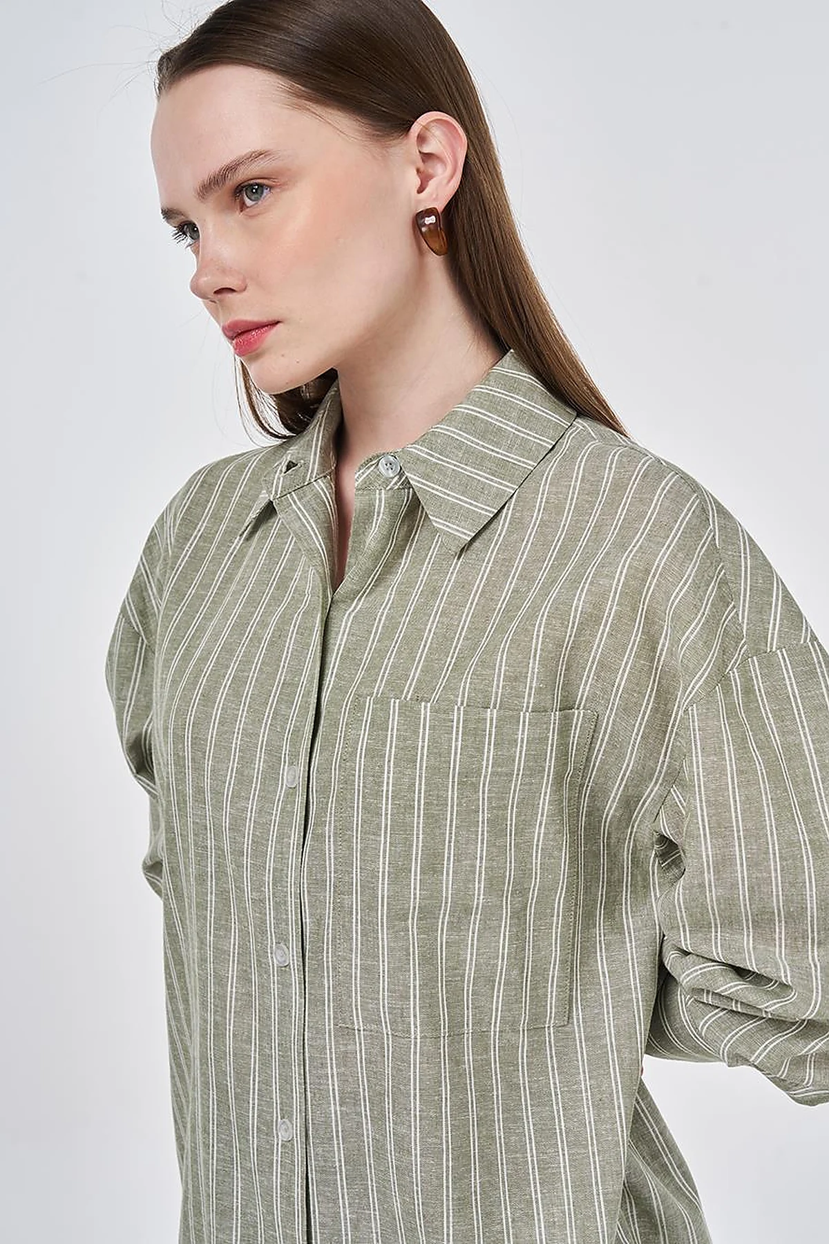 Single-Pocket Cotton Linen Tunic Khaki