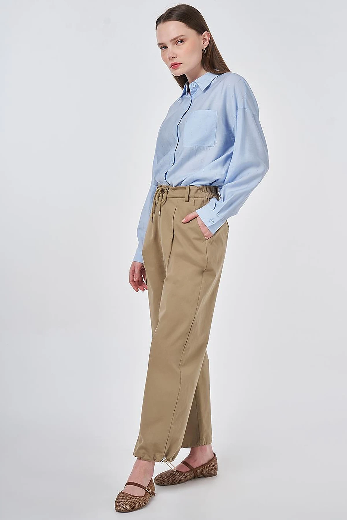 High Waist Cargo Pocket Trousers Dark Brown